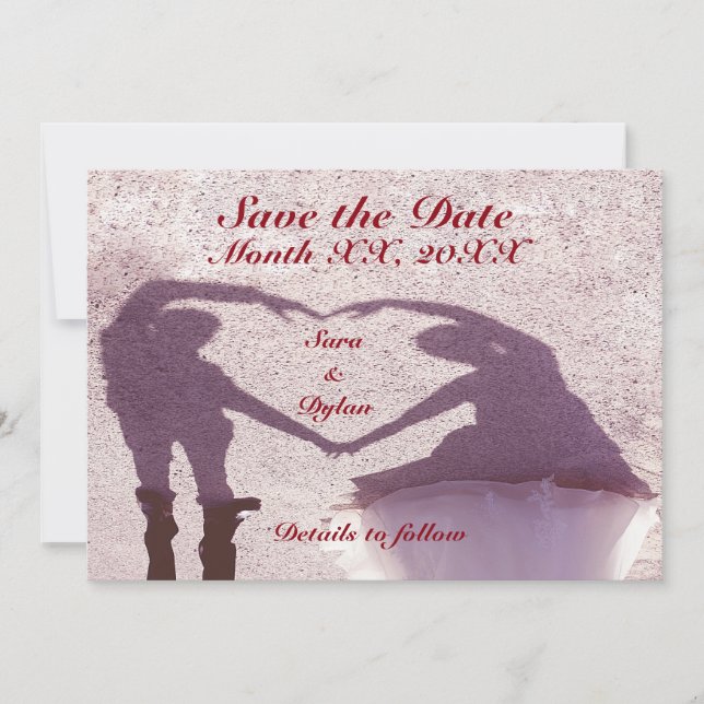 Möhippa par Silhouette Heart i Sand Bröllop Spara Datumet (Framsida)