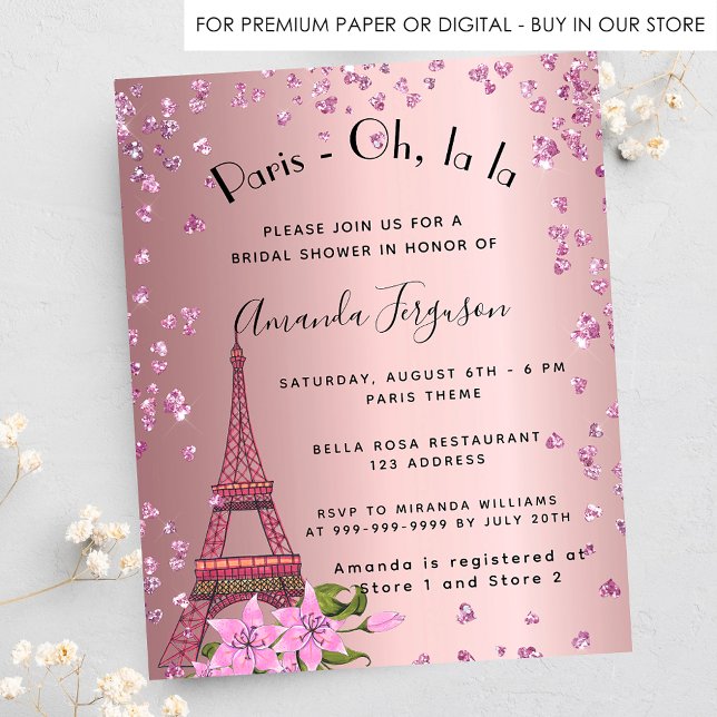 Möhippa Paris Eiffel rosa budgetinbjudan Flygblad (Skapare uppladdad)
