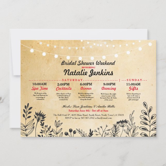 Möhippa Party Blommigt Itinerary Bachelorette Inbjudningar (Framsida)