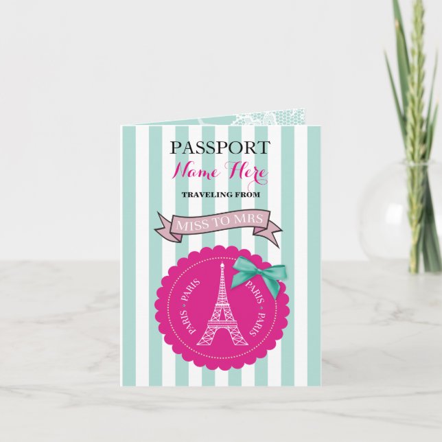 Möhippa Party Passport Rosa Mint Inbjudan (Framsida)