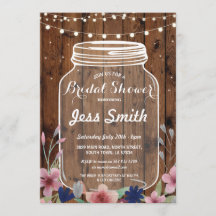 Möhippa Party Rustic Burk Wood Blommigt Inbjudan