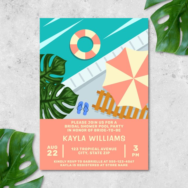 Möhippa Party Tropical Bassäng Scene Inbjudningar (Bridal shower pool party invitation)
