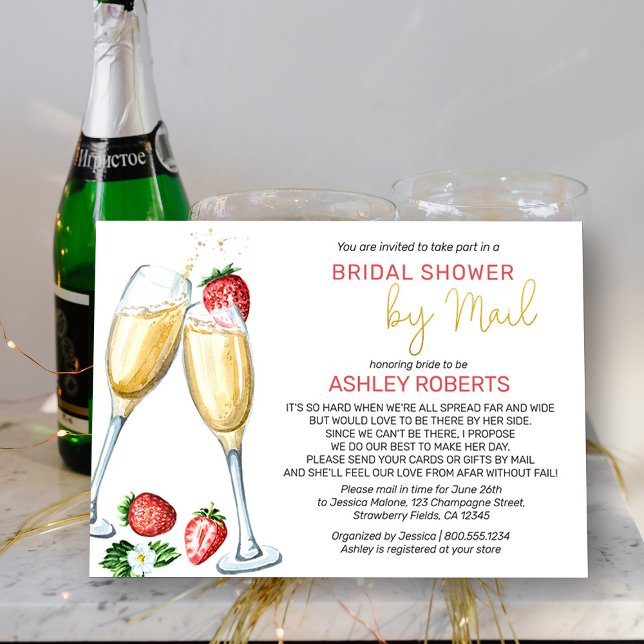Möhippa per post - Jordgubbar Champagne Inbjudningar (Bridal Shower by Mail invitation from my Strawberries and Champagne bridal shower collection)