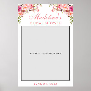 Möhippa Photo Booth Prop Blommigt för Rosa Poster