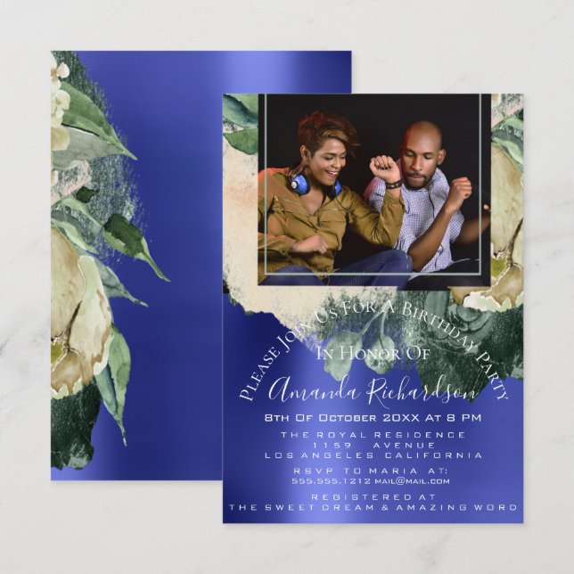 Möhippa Photo Maroon Blommigt Födelsedagsfest Inbjudningar (Fram/baksida)