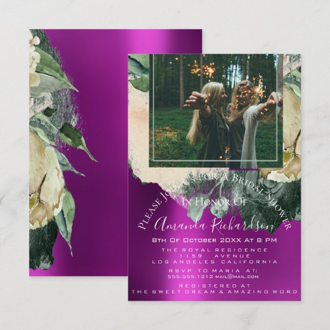 Möhippa Photo Rosa Blommigt Birthday Graduati Inbjudningar (Fram/baksida)