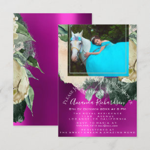 Möhippa Photo Rosa Blommigt Birthday Unicorn Inbjudningar