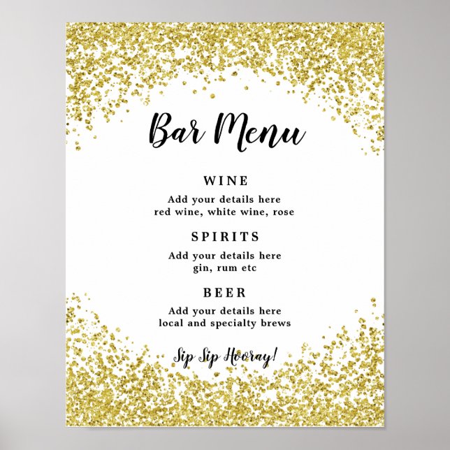 möhippa Pub Menu-signalen faux guld glitter Poster (Framsidan)