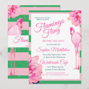Möhippa Rand Grönt Blommigt Flamingo Fling Inbjudningar