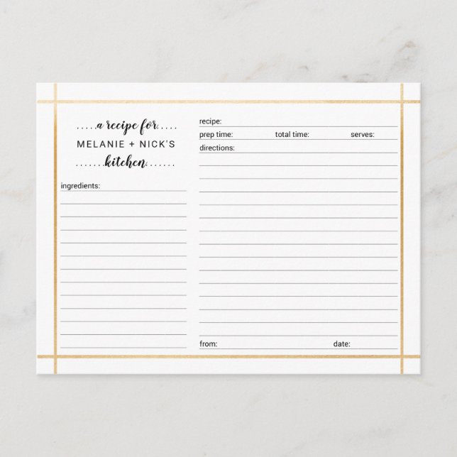 Möhippa receptkort, enkel guld ram vykort (Framsida)