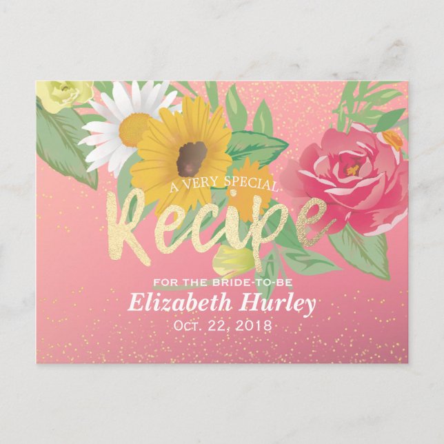 Möhippa Recipe Ro Flower Rosa Guld Glitter Inbjudan Vykort (Framsida)