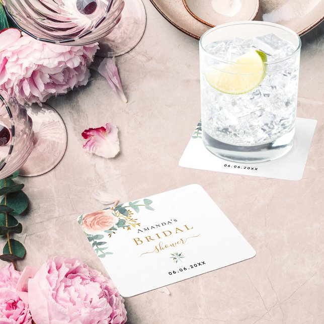 Möhippa ro blommigt guld eucalyptus elegant underlägg papper kvadrat (Skapare uppladdad)