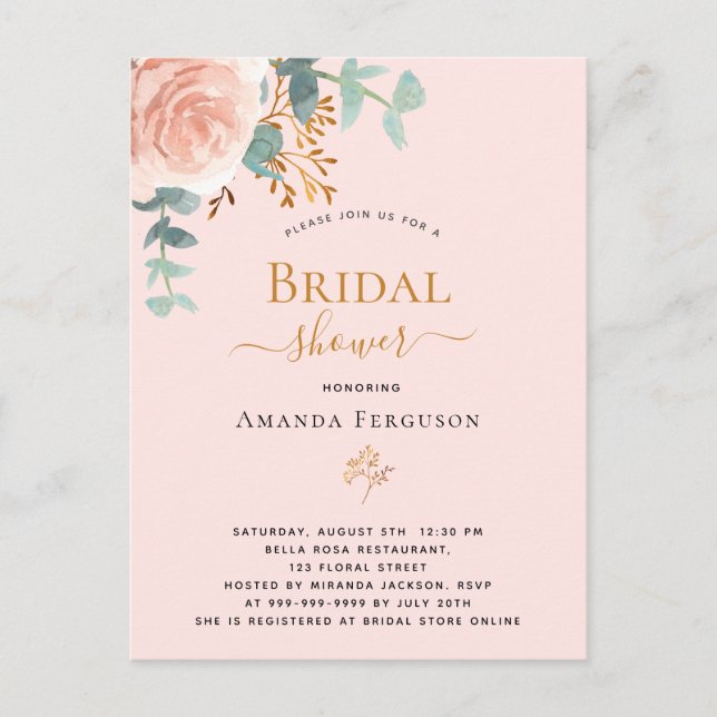 Möhippa ro blommigt guld eucalyptus elegant vykort (Framsida)