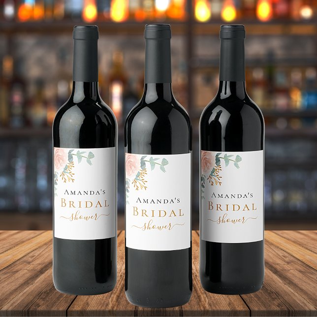 Möhippa ro guld blommigt eucalyptus greenery vinflaska etikett (Skapare uppladdad)