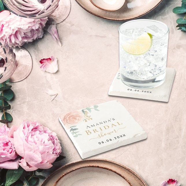 Möhippa ro guld blommigt eucalyptus monogram stenunderlägg (Skapare uppladdad)