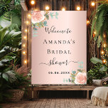 Möhippa ro guld blommigt eucalyptus välkommen poster<br><div class="desc">För en Möhippa. En ro-guld tittar metallisk bakgrund. Dekorerad med en blommigt för guld och  rosa,  blomma (ro) och grönt vattenfärgad eukalyptus löv,  sprig,  grönsak och faux ro sprig. Anpassa och lägg till namn i bruden och ett datum.</div>
