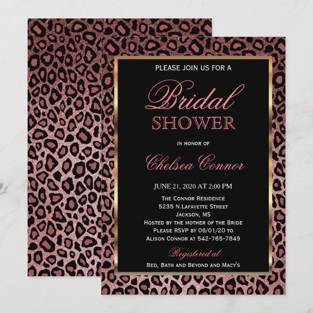 Möhippa - Ro Guld Leopard Mönster Inbjudningar (Fram/baksida)