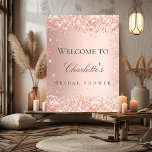 Möhippa ro guld rosa välkomna poster<br><div class="desc">Välkomna poster för en glamorös Möhippa. Rosa guld,  övertoningsbakgrund dekorerad med konfekti. Anpassa och lägg till ett namn. Bakåt: ingen design</div>