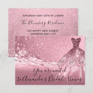 Möhippa Ro Rosa Dress Glitter Inbjudningar