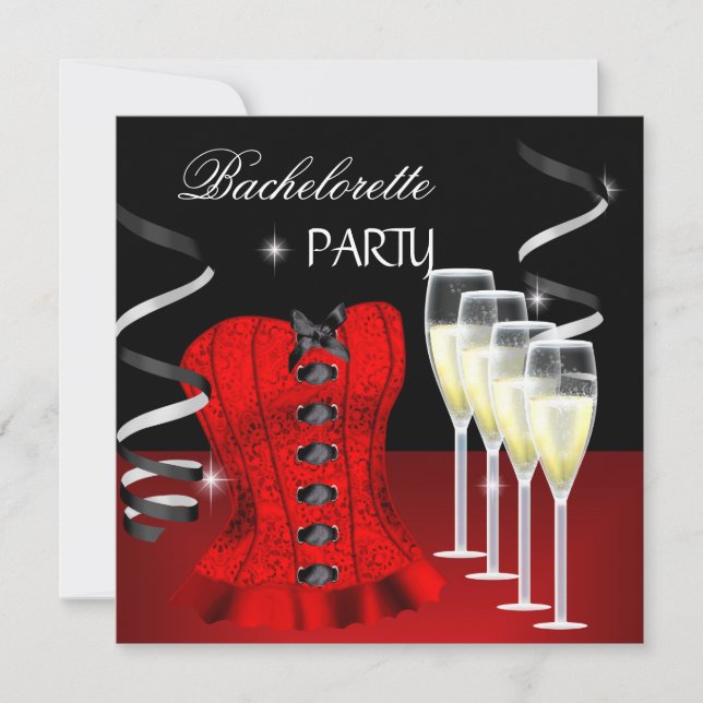 Möhippa Röd Korsett Svart Champagne Inbjudningar (Framsida)