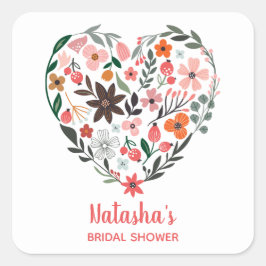 Möhippa | Romantiskt, Whimsiskt Flowers Heart Fyrkantigt Klistermärke