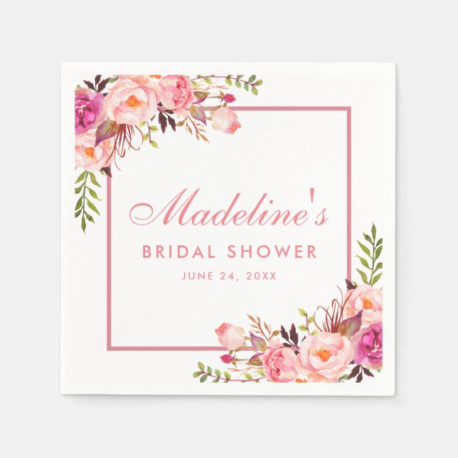 Möhippa Rosa  Blommigt i ram Pappersservett (Framsidan)