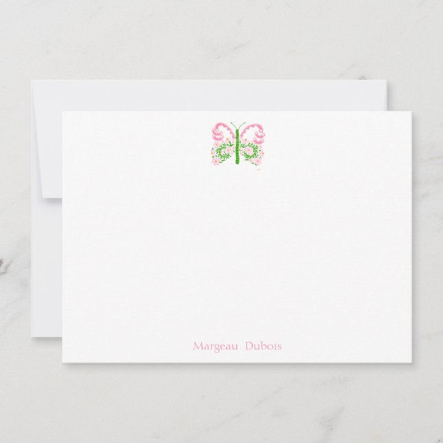 Möhippa Rosa Butterfly Personlig Note Card Tack Kort (Framsida)