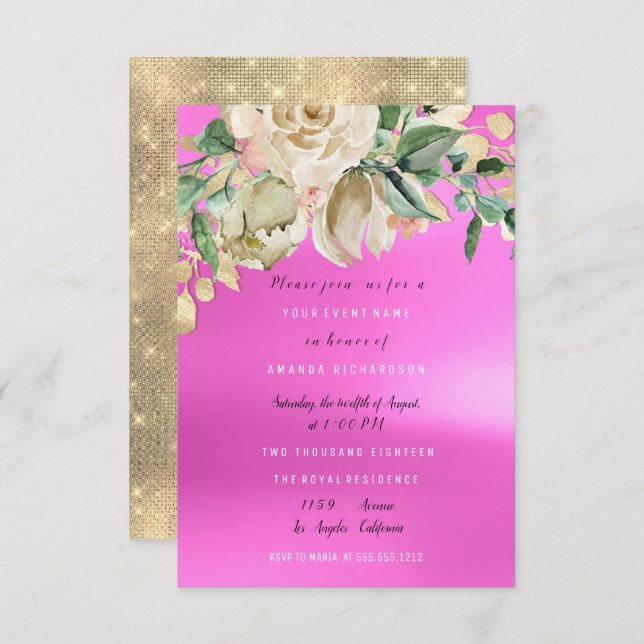 Möhippa Rosa Färgfärg för orkidéfärg Inbjudningar (Fram/baksida)