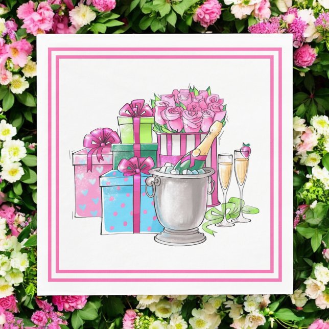 Möhippa Rosa Grönt Gifts Champagne Glass Pappersservett (Skapare uppladdad)