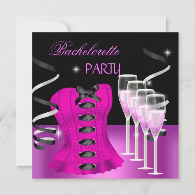 Möhippa Rosa Koppel Svart Champagne Inbjudningar (Framsida)