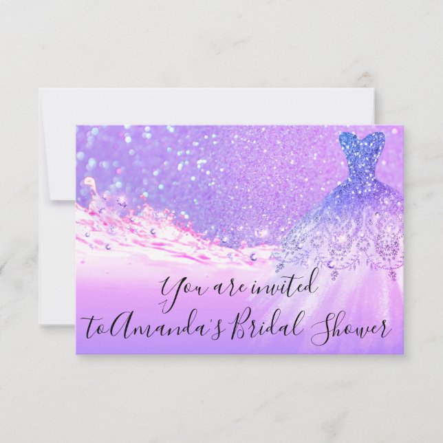 Möhippa Rosa Lila Glitter Oceanen Tropik1 Inbjudningar (Framsida)