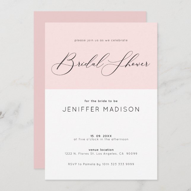 Möhippa, rosa och vit bakgrund inbjudningar (Fram/baksida)