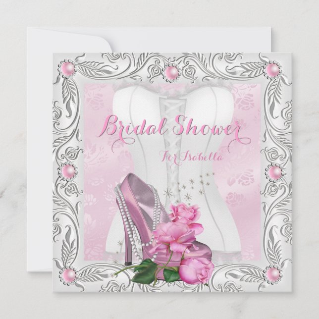 Möhippa Rosa ros Högklackar Snöre Glam Inbjudningar (Framsida)