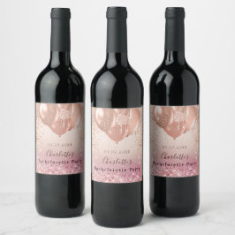 Möhippa rosa roséguld glitterballong vinflaska etikett