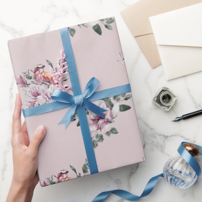 Möhippa Rosa Vattenfärg och fåglar på Rosan Presentpapper (Gifting)