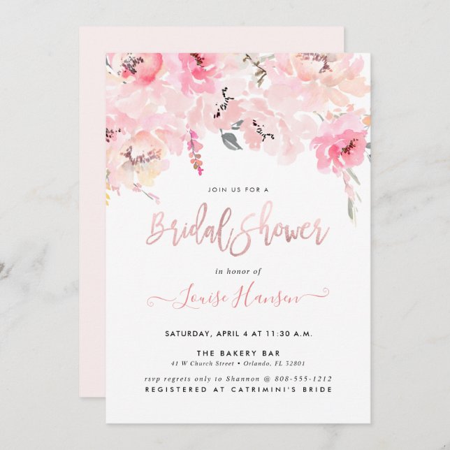 Möhippa,  Rosor med vattenfärg Inbjudningar (Fram/baksida)