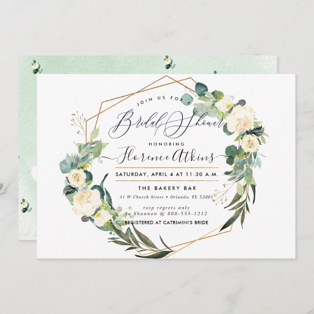 Möhippa Rustic Watercolor Alabaster Flowers Inbjudningar (Fram/baksida)