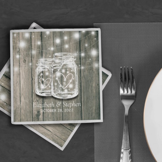 Möhippa Rustic Wood Mason Burk String Ljus Pappersservett (Skapare uppladdad)