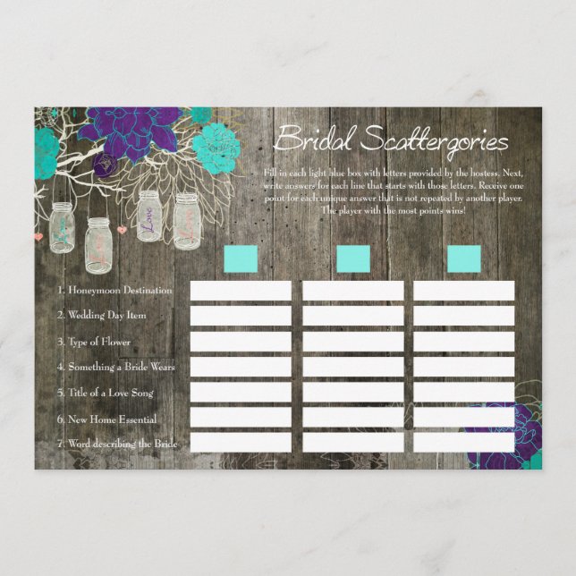 Möhippa Scattergories-spel | Rustik Blommigt (Framsida)