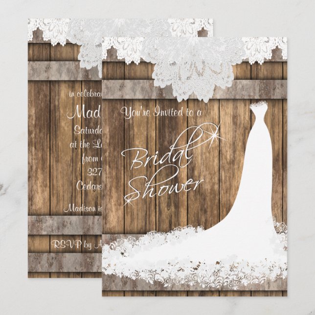 Möhippa 👰 Shower i Rustic Wood & White Snöre Inbjudningar (Fram/baksida)