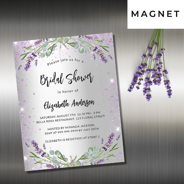 Möhippa silver lavender eucalyptus lyxury magnetisk inbjudningskort (Skapare uppladdad)