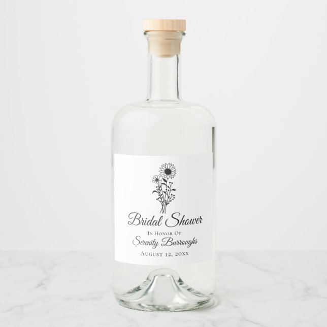 Möhippa Solros Bröllop Rustic Wildblommor Spritflaskor Etikett (Framsida)