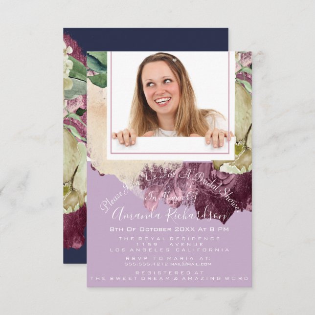 Möhippa Söt 16:e Blommigten för Lila av fotoflotta Inbjudningar (Fram/baksida)