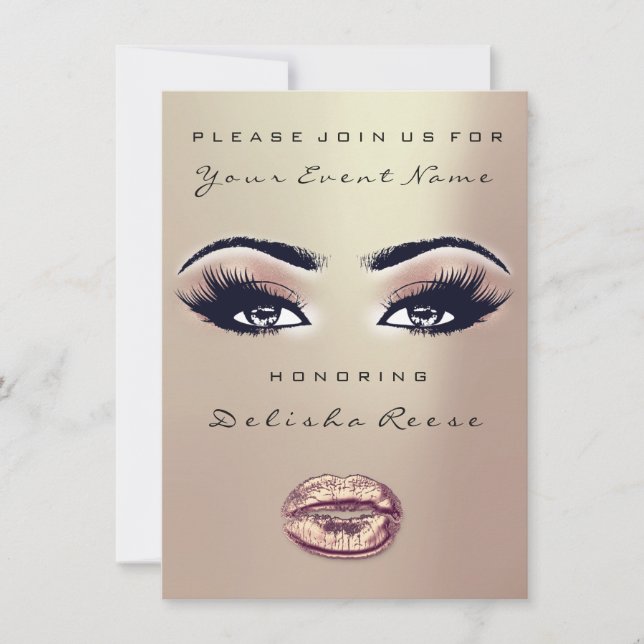 Möhippa Söt 16:e Kiss Lip Makeup Ro Guld Inbjudningar (Framsida)