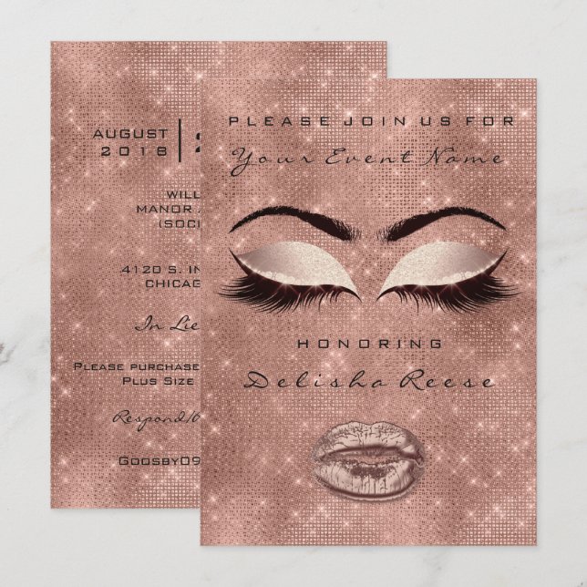 Möhippa Söt 16:e Ro Guld Glitter  Inbjudningar (Fram/baksida)