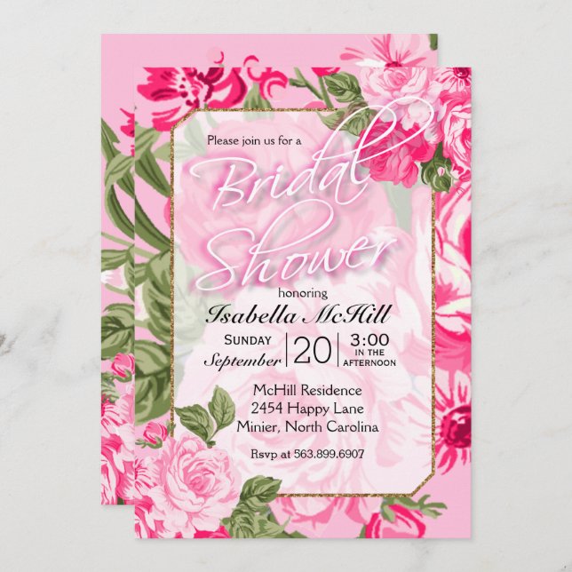 MÖHIPPA - SÖT ROSA BLOMMIGT RO INBJUDNINGAR (Fram/baksida)