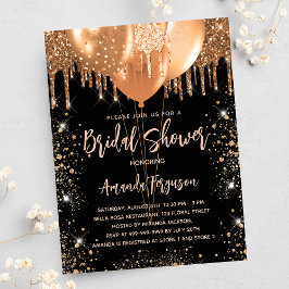 Möhippa svarta guld glitter-ballonger glamorou inbjudan vykort