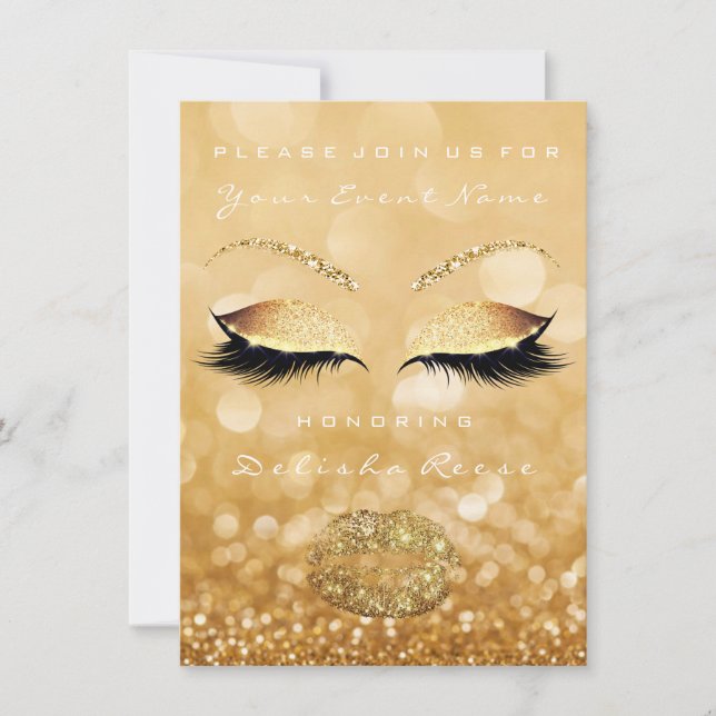 Möhippa Sweet 16:e Guld Sparkly Glitter Inbjudningar (Framsida)
