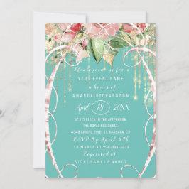 Möhippa Sweet 16:e Rosa ros Blommigt Aqua Inbjudningar