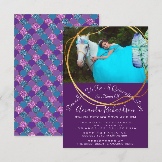 Möhippa Sweet 16th Photo Quinceañera Sjöjungfru Inbjudningar (Fram/baksida)